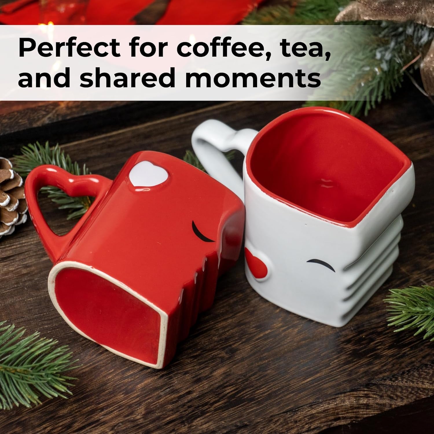 - Coffee Mug Set of 2 (10 Oz), Ceramic (Red) | Kissing Mugs in a Gift Box, Bridal Pair Gift Set for Weddings, Birthdays and Anniversaries